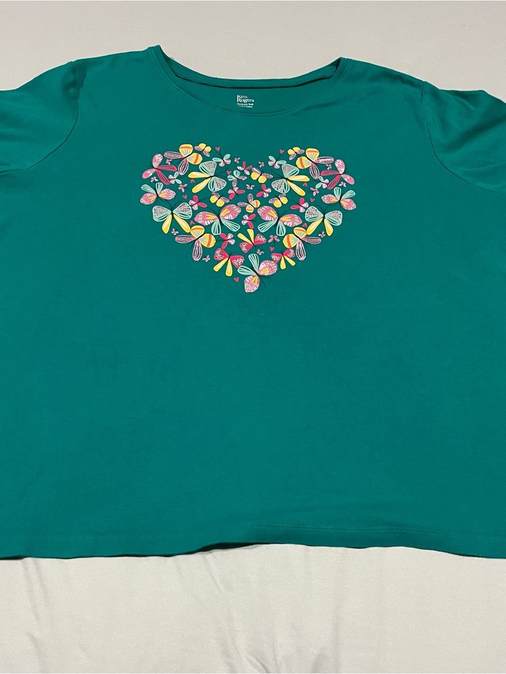 Kim Rogers Teal Floral Butterfly T-Shirt,3xl